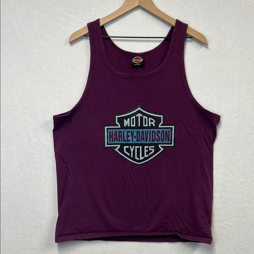 Vintage 1990s HARLEY-DAVIDSON MOTOTRCYCLES BUDDY STUBBS Tank Top T Shirt Plum L